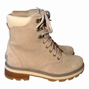Sorel Lennox Lace Up Suede Boots Sand Beige Lug Sole Womens 7.5